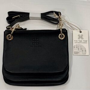 Tic Tac Toe Minime 3-in-1 Interchangeable Leather Handbag W/ Gold Accents